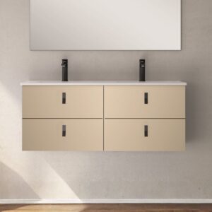 Mobile bagno sospeso Invicta con 4 cassetti colore cappuccino con maniglie nere 120x45x48 cm.