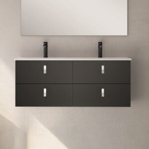 Mobile bagno sospeso Invicta con 4 cassetti colore nero con maniglie bianche 120x45x48 cm.