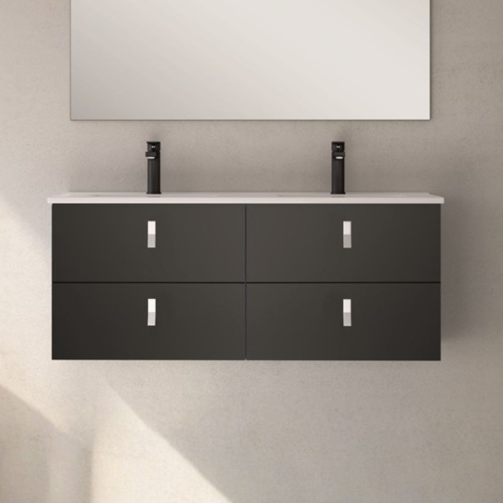 Mobile bagno sospeso Invicta con 4 cassetti colore nero con maniglie bianche 120x45x48 cm. Mobile bagno sospeso Invicta con 4 cassetti colore nero con maniglie bianche 120x45x48 cm.