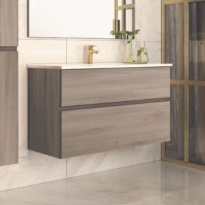 Mobile bagno sospeso Londres con due cassetti 100x45x59 cm colore rovere grigio