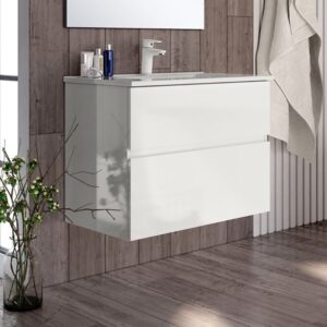 Mobile bagno sospeso Londres con due cassetti 70x45x59 cm colore bianco lucido