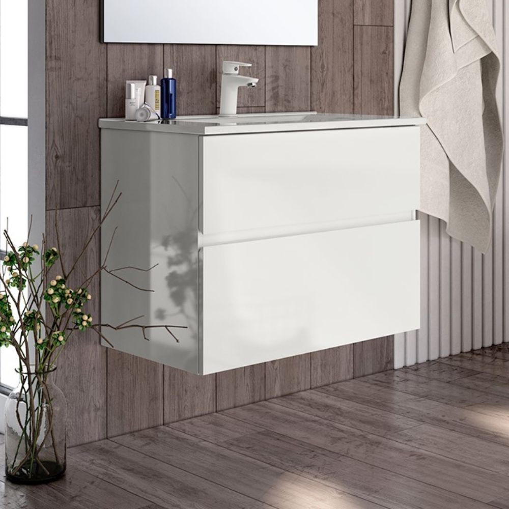 Mobile bagno sospeso Londres con due cassetti 70x45x59 cm colore bianco lucido Mobile bagno sospeso Londres con due cassetti 70x45x59 cm colore bianco lucido