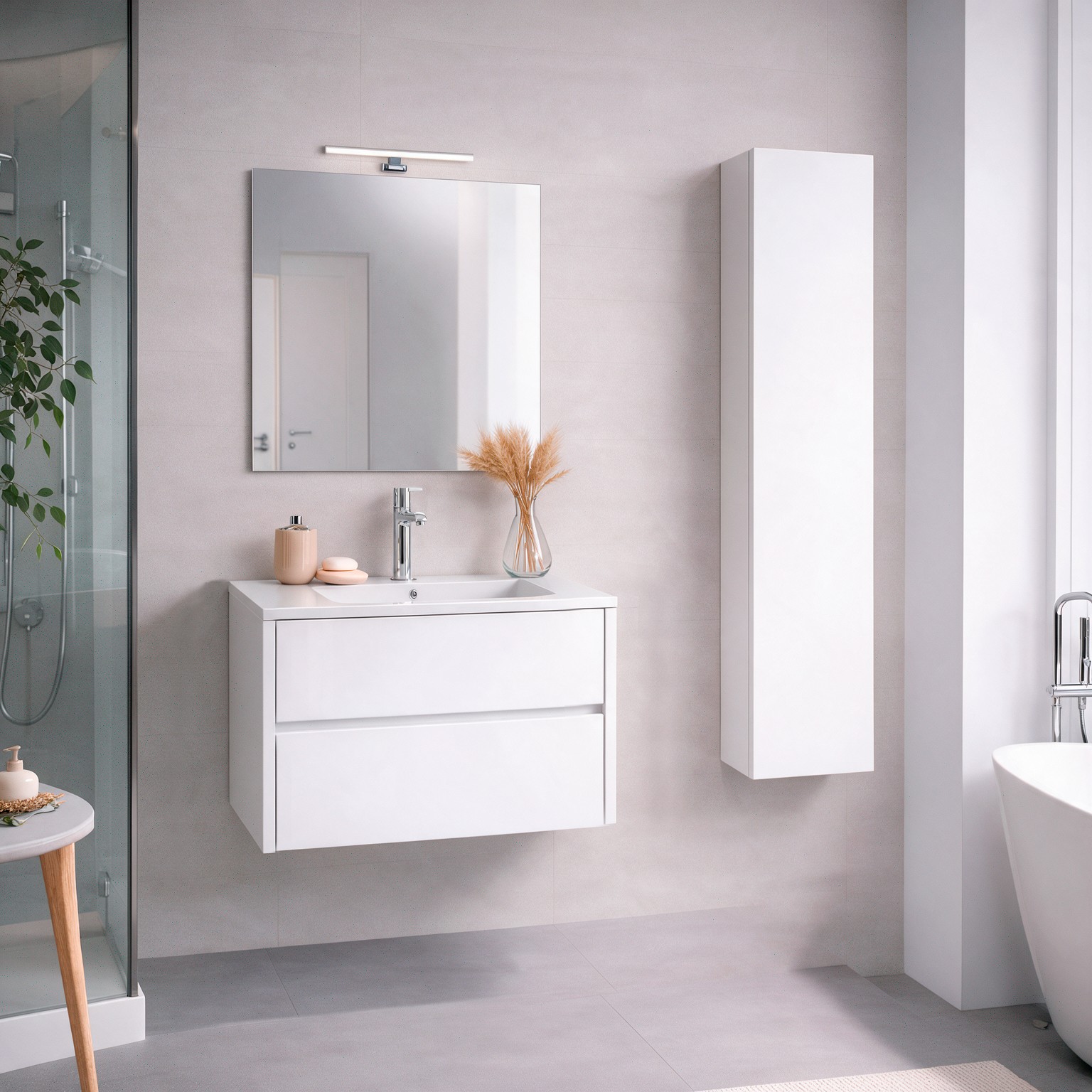 Mobile bagno sospeso Mike 70 cm. 2 cassetti con gola soft close colore bianco lucido laminato Made in Italy Mobile bagno sospeso Mike 70 cm. 2 cassetti con gola soft close colore bianco lucido laminato Made in Italy