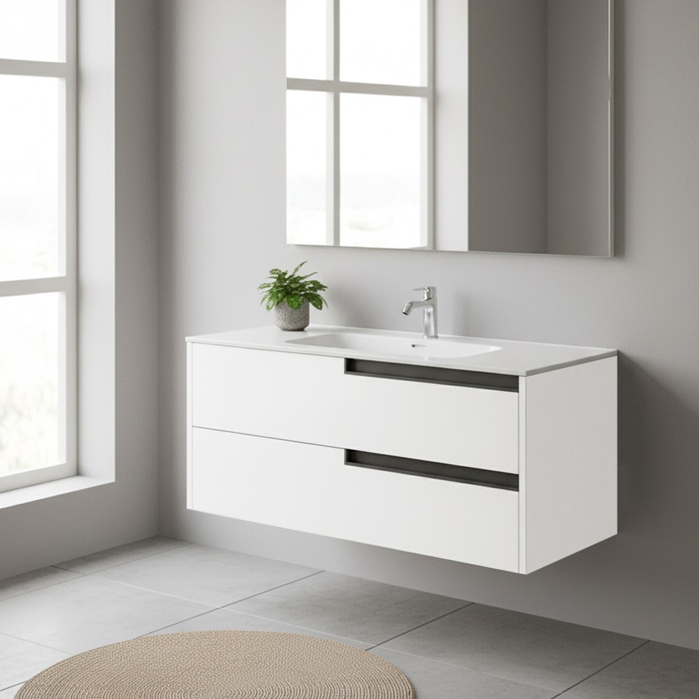 Mobile bagno sospeso Modular con due cassettoni 100x45x50 cm colore bianco opaco Mobile bagno sospeso Modular con due cassettoni 100x45x50 cm colore bianco opaco