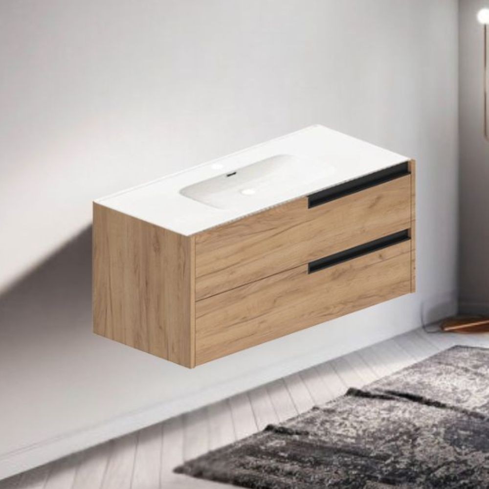 Mobile bagno sospeso Modular con due cassettoni 100x45x50 cm colore rovere miele Mobile bagno sospeso Modular con due cassettoni 100x45x50 cm colore rovere miele