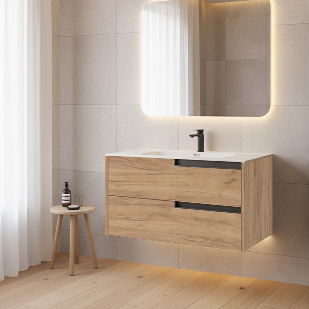 Mobile bagno sospeso Modular con due cassettoni 80x45x50 cm colore rovere miele Mobile bagno sospeso Modular con due cassettoni 80x45x50 cm colore rovere miele