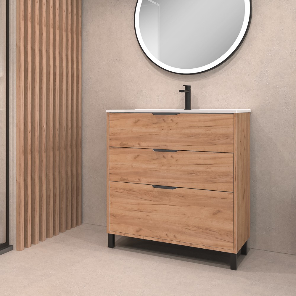 Mobile bagno Triana con 3 cassettoni colore rovere Mobile bagno Triana con 3 cassettoni colore rovere