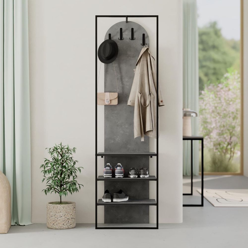 Mobile ingresso Archy con 4 ganci appendi abiti e scarpiera in colore retro grey Mobile ingresso Archy con 4 ganci appendi abiti e scarpiera in colore retro grey