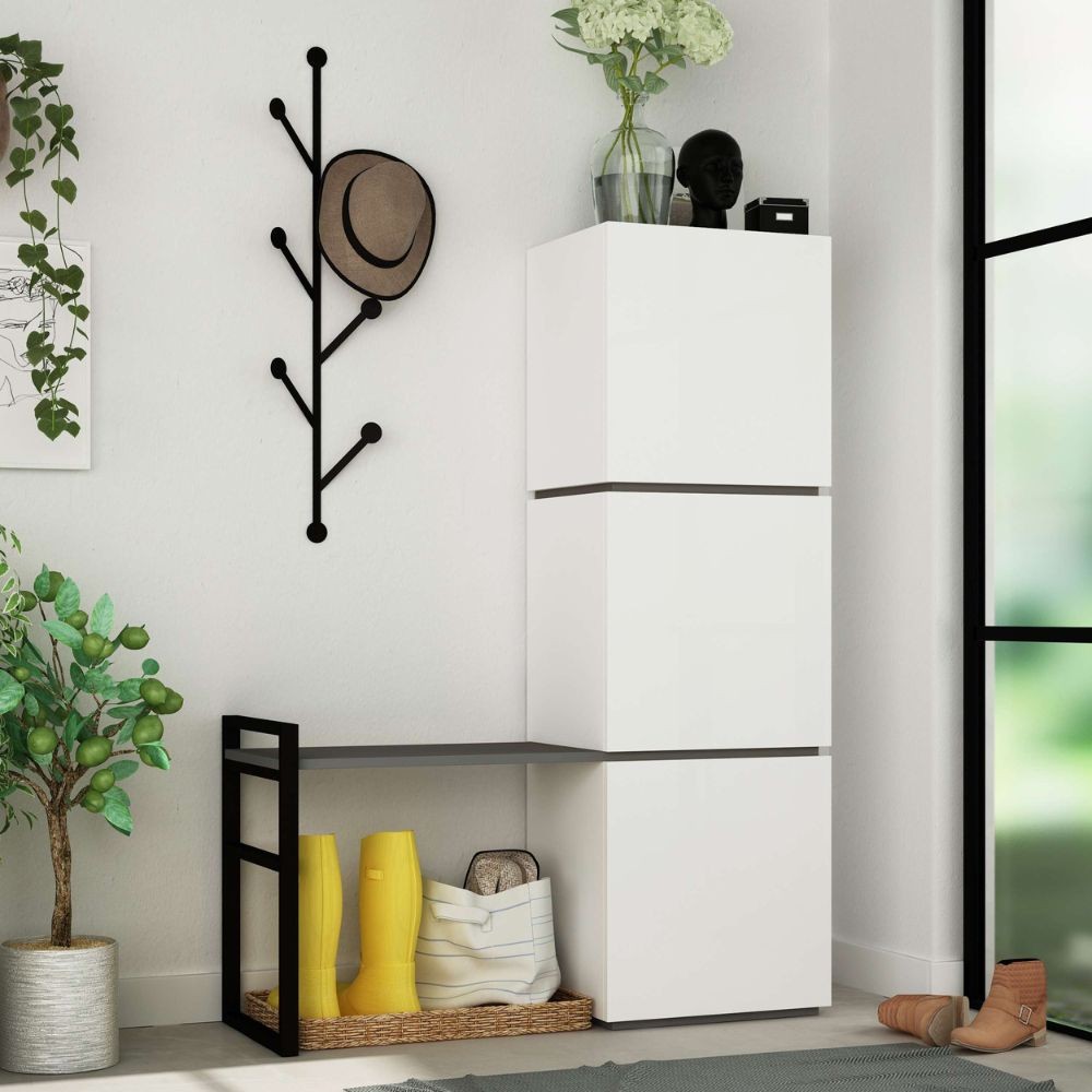 Mobile ingresso Mello colore bianco e antracite Mobile ingresso Mello colore bianco e antracite