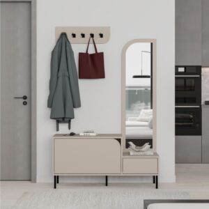 Mobile ingresso Mila con scarpiera ganci appendi abito e specchio colore cashmere