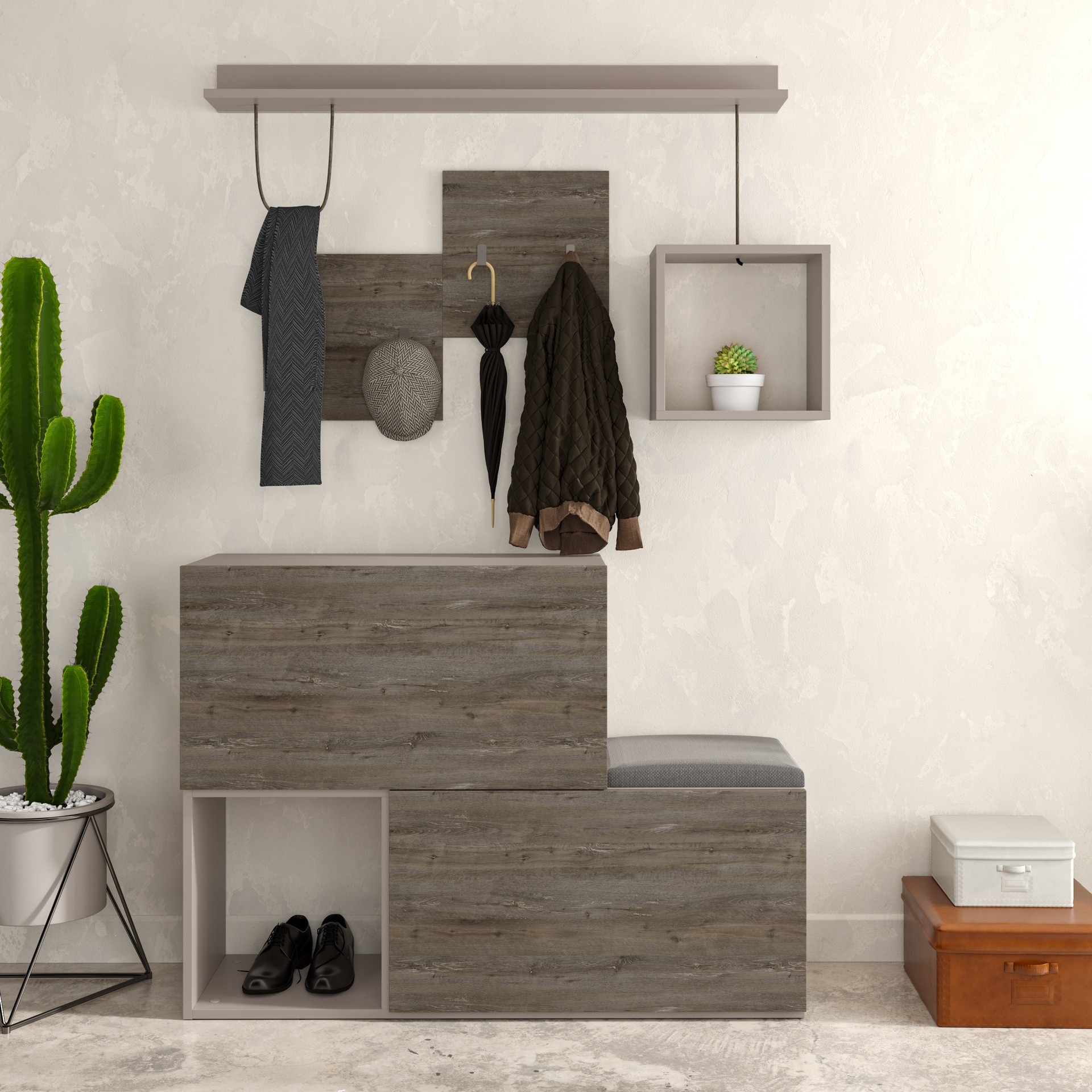 Mobile ingresso scarpiera Holdon colore tortora dark coffee Mobile ingresso scarpiera Holdon colore tortora dark coffee