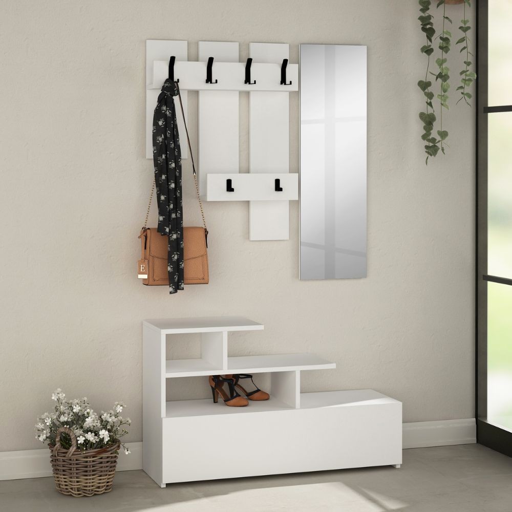 Mobile ingresso Vesty bianco con scarpiera e specchio Mobile ingresso Vesty bianco con scarpiera e specchio