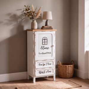Mobile multiuso Breslavia con  1 anta e 2 cassetti H 100 cm. in stile shabby colore bianco e piano rovere