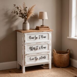 Mobile multiuso Breslavia con 3 cassetti H 70 cm. in stile Shabby bianco con piano rovere