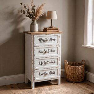 Mobile multiuso Breslavia con 4 cassetti in stile shabby colore bianco e piano rovere