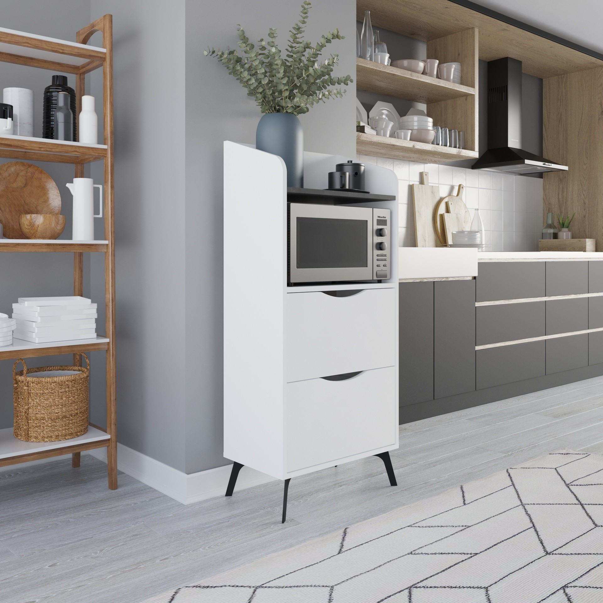 Mobile multiuso Gorki con cassetti bianco e ripiano retro grey Mobile multiuso Gorki con cassetti bianco e ripiano retro grey
