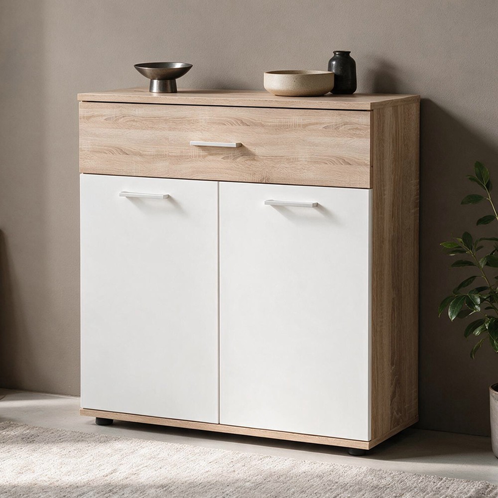 Mobile multiuso Irys con 2 ante e un cassetto colore bianco e rovere sonoma Mobile multiuso Irys con 2 ante e un cassetto colore bianco e rovere sonoma
