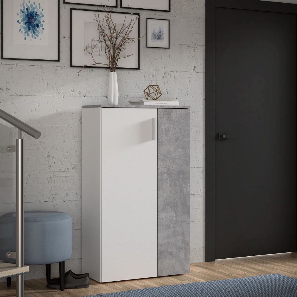 Mobile multiuso Lucio 2 ante H 120cm. colore bianco e cemento Mobile multiuso Lucio 2 ante H 120cm. colore bianco e cemento