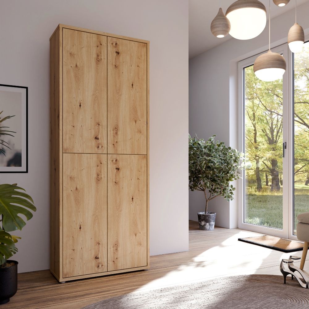 Mobile multiuso Medea 4 ante colore rovere 74.5x34.9xH191.9 cm. Mobile multiuso Medea 4 ante colore rovere 74.5x34.9xH191.9 cm.