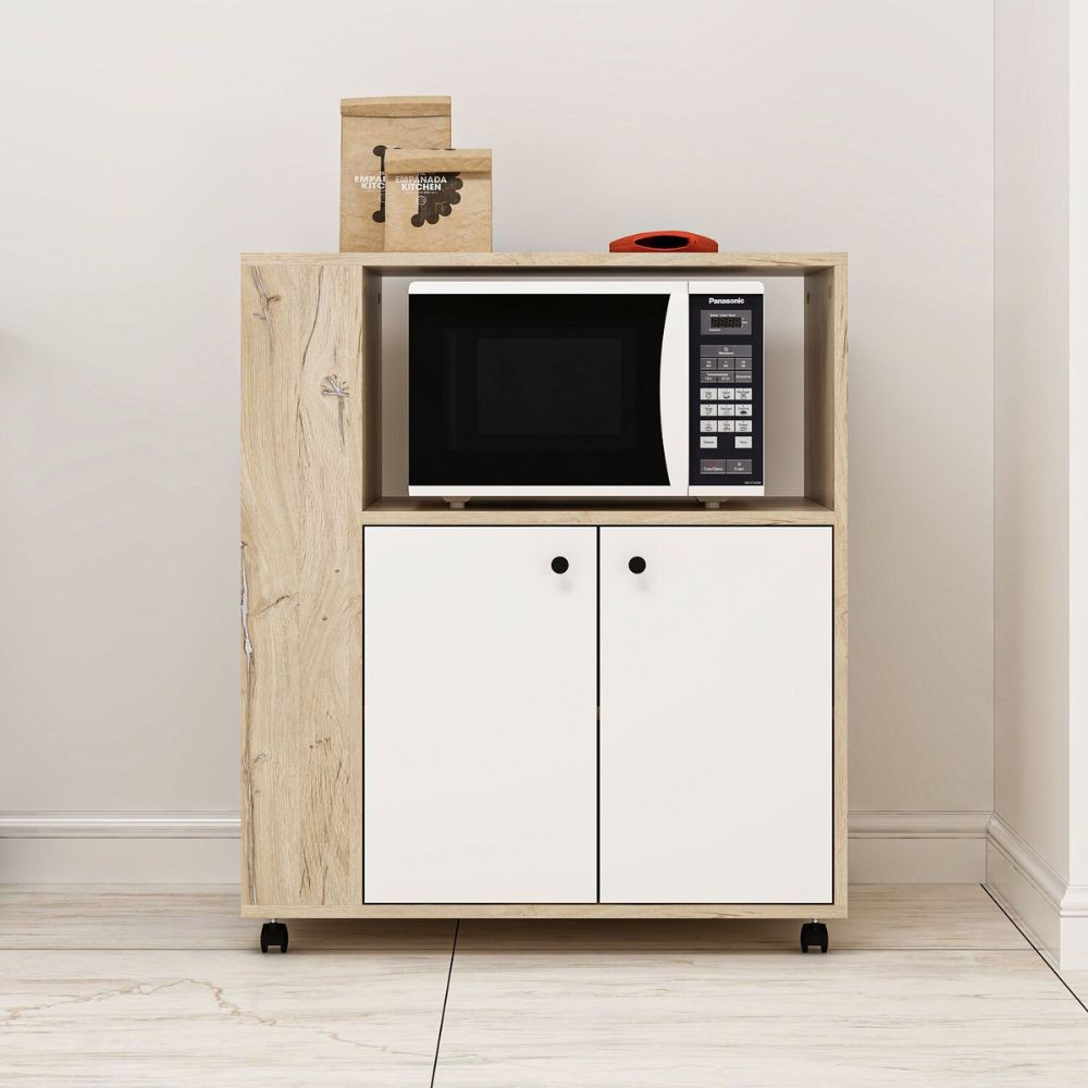 Mobile multiuso Monni struttura colore rovere con 2 ante colore bianche e vani laterali Mobile multiuso Monni struttura colore rovere con 2 ante colore bianche e vani laterali