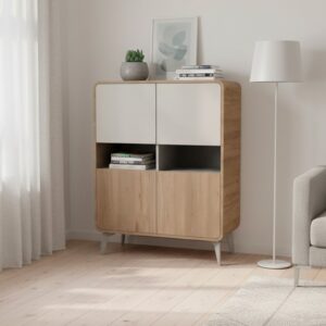 Mobile multiuso Nubo con 4 ante e 2 nicchie a giorno in struttura rovere sepet e ante cashmere