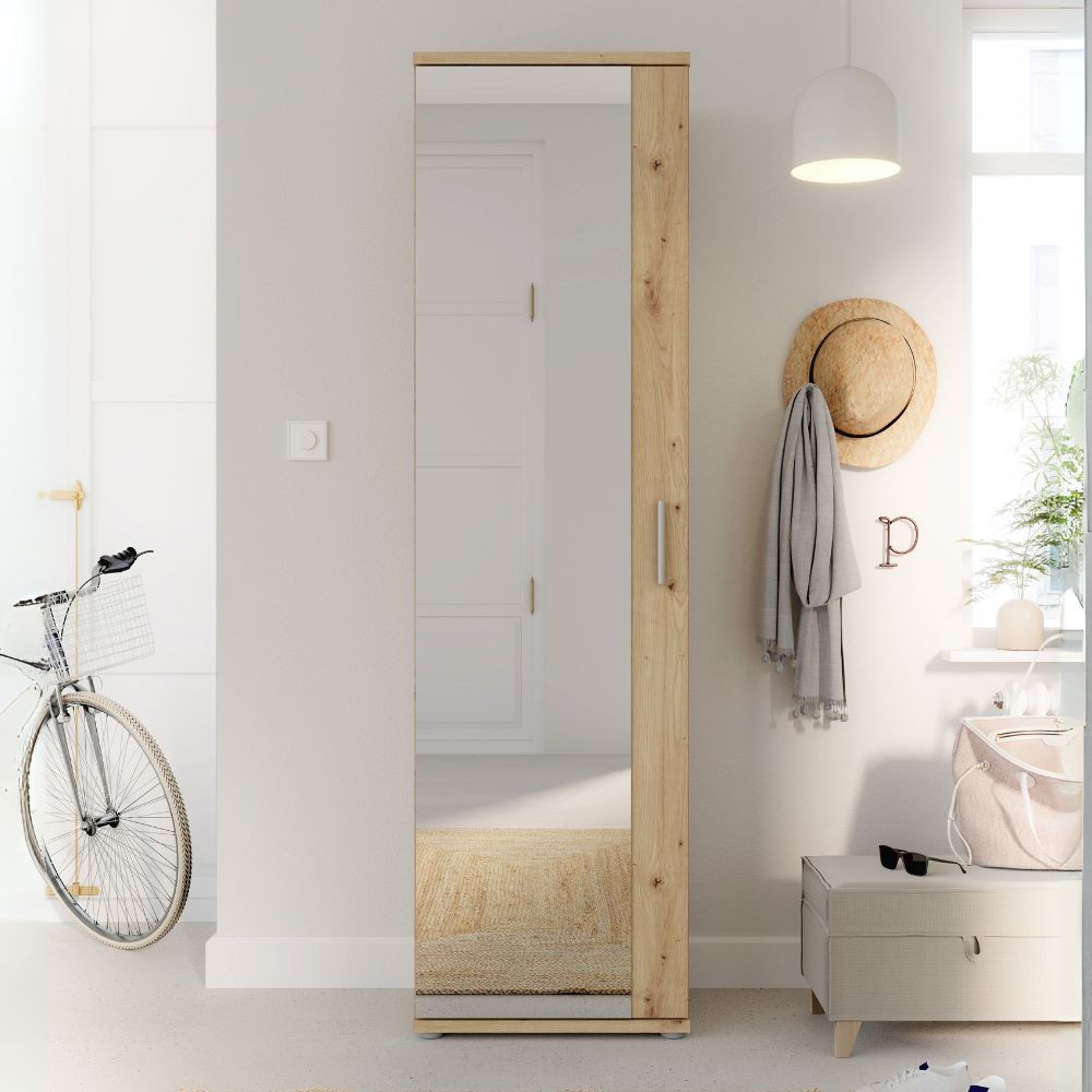 Mobile multiuso scarpiera Olimpia colore rovere con anta a specchio Mobile multiuso scarpiera Olimpia colore rovere con anta a specchio
