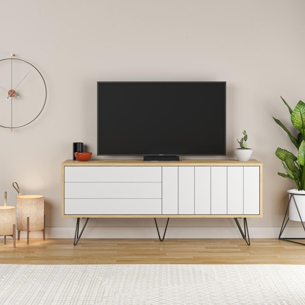 Mobile porta tv Picadilly struttura colore rovere con 2 ante a ribalta colore bianco Mobile porta tv Picadilly struttura colore rovere con 2 ante a ribalta colore bianco