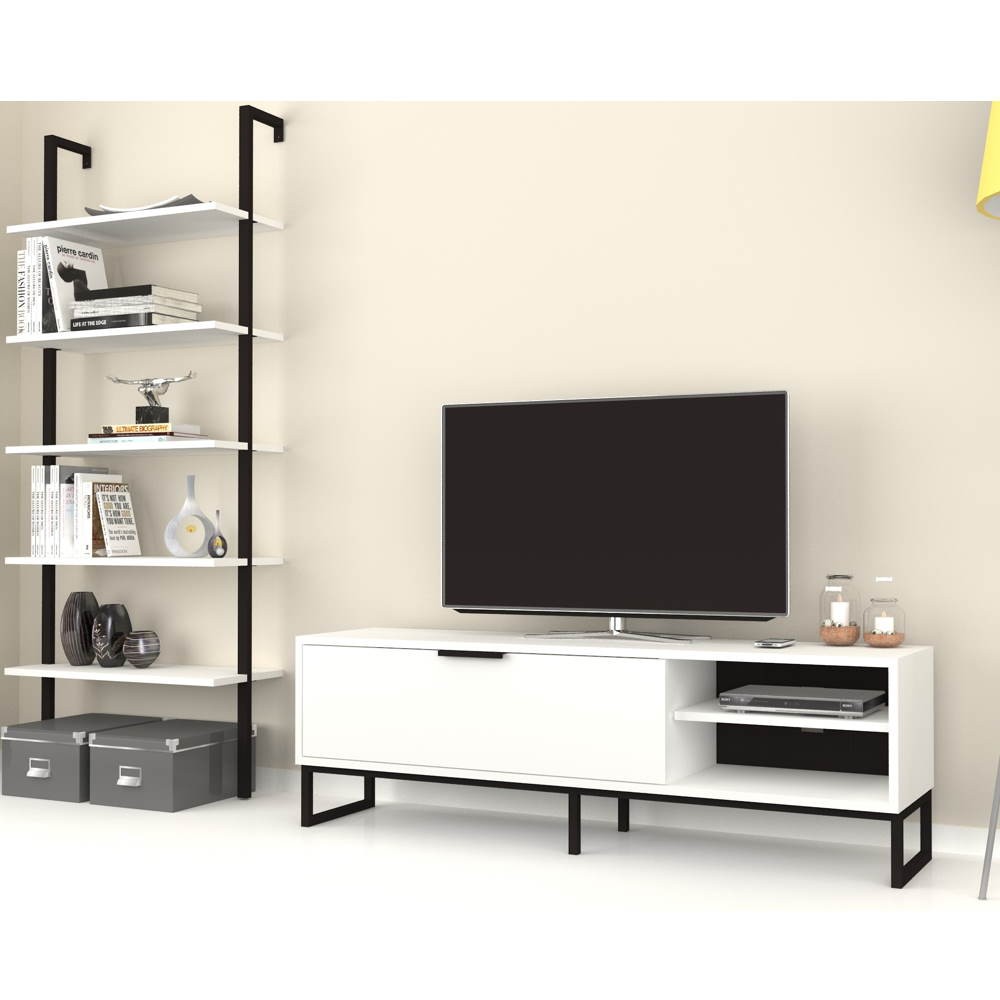Parete attrezzata porta tv e libreria Way bianca Parete attrezzata porta tv e libreria Way bianca