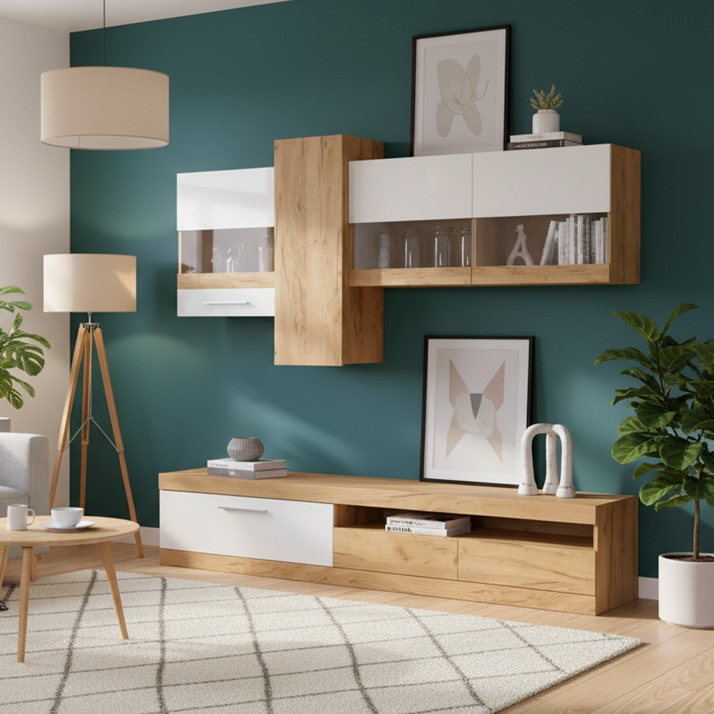 Parete attrezzata Tokio colore rovere e bianco Parete attrezzata Tokio colore rovere e bianco