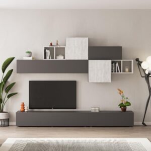 Parete attrezzata Tromen 260 cm. antracite e bianco vintage MTV234478