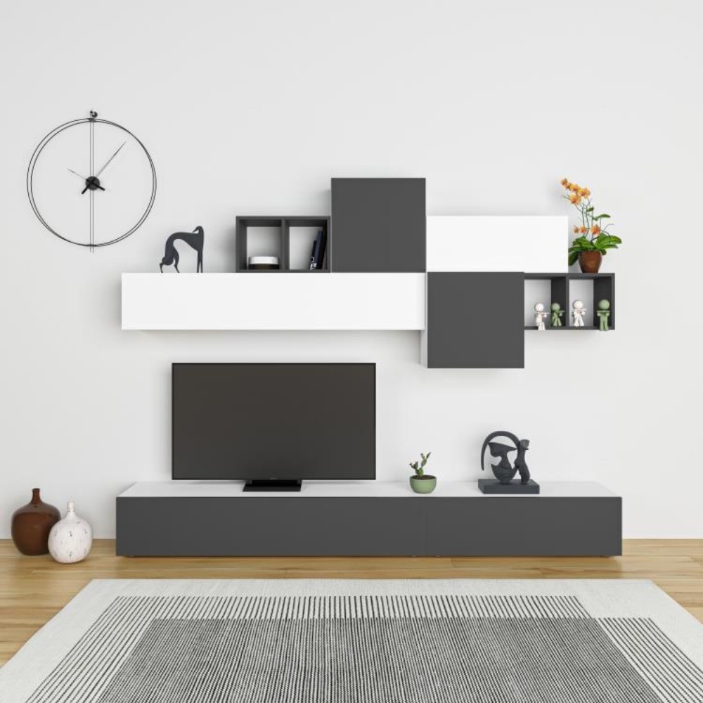 Parete attrezzata Tromen 260 cm. bianco e antracite MTV234474 Parete attrezzata Tromen 260 cm. bianco e antracite MTV234474