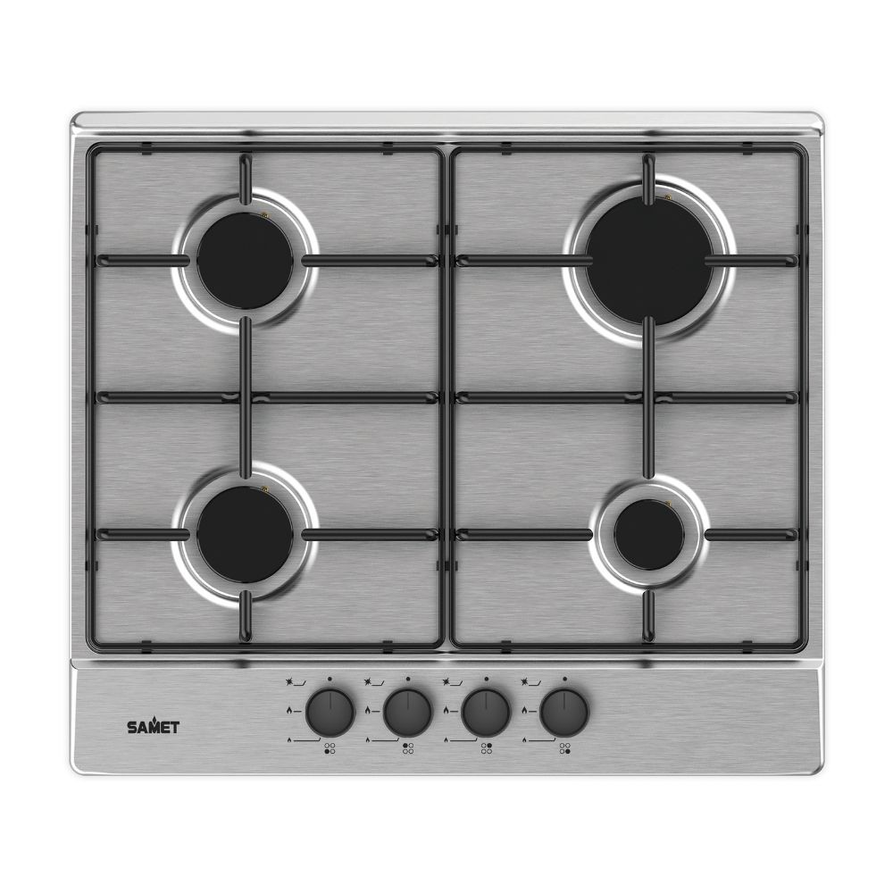 Piano cottura Samet Circe2 a gas 4 fuochi da incasso inox con manopole nere Piano cottura Samet Circe2 a gas 4 fuochi da incasso inox con manopole nere