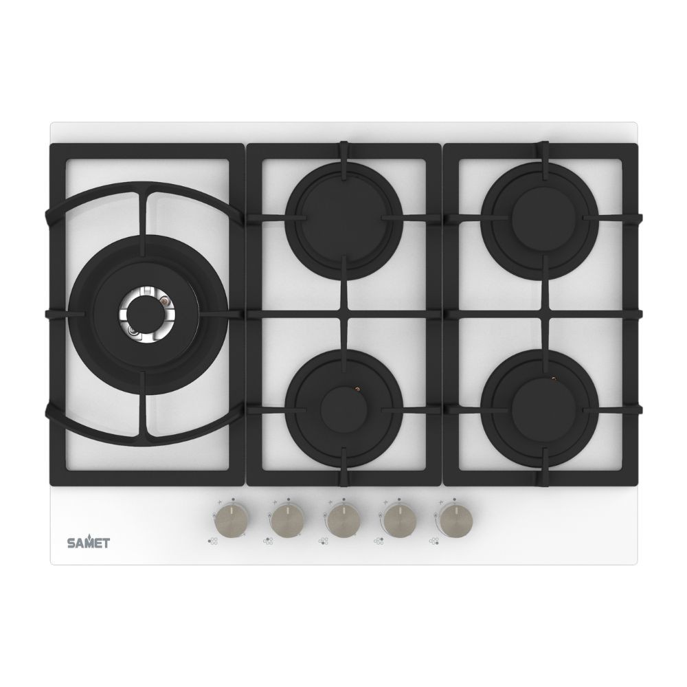 Piano cottura Samet Dafne70 a gas da incasso 5 fuochi 70 cm in vetro bianco Piano cottura Samet Dafne70 a gas da incasso 5 fuochi 70 cm in vetro bianco