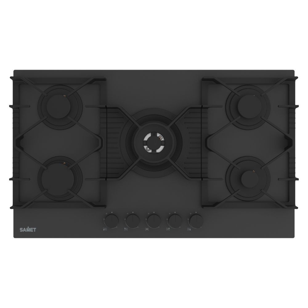 Piano cottura Samet Zacinto 90 a gas da incasso 5 fuochi 90 cm. in vetro temperato satinato opaco nero Piano cottura Samet Zacinto 90 a gas da incasso 5 fuochi 90 cm. in vetro temperato satinato opaco nero