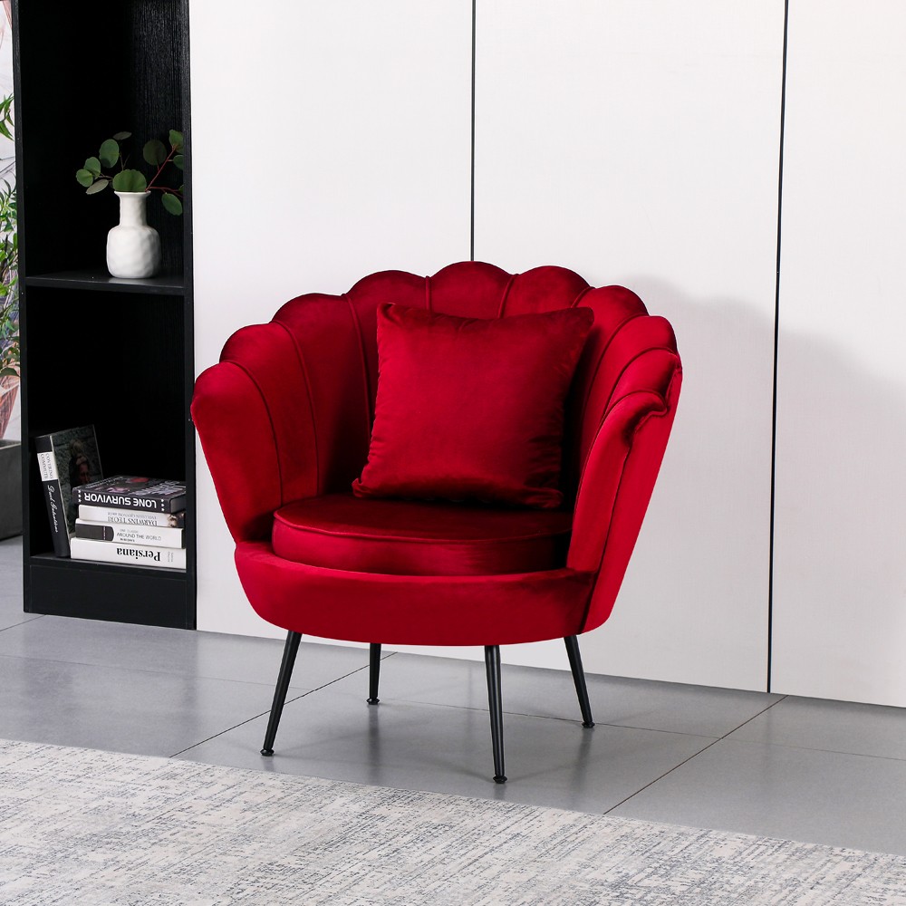 Poltrona a conchiglia Orel in velluto UF910-11 rosso e gambe nere Poltrona a conchiglia Orel in velluto UF910-11 rosso e gambe nere