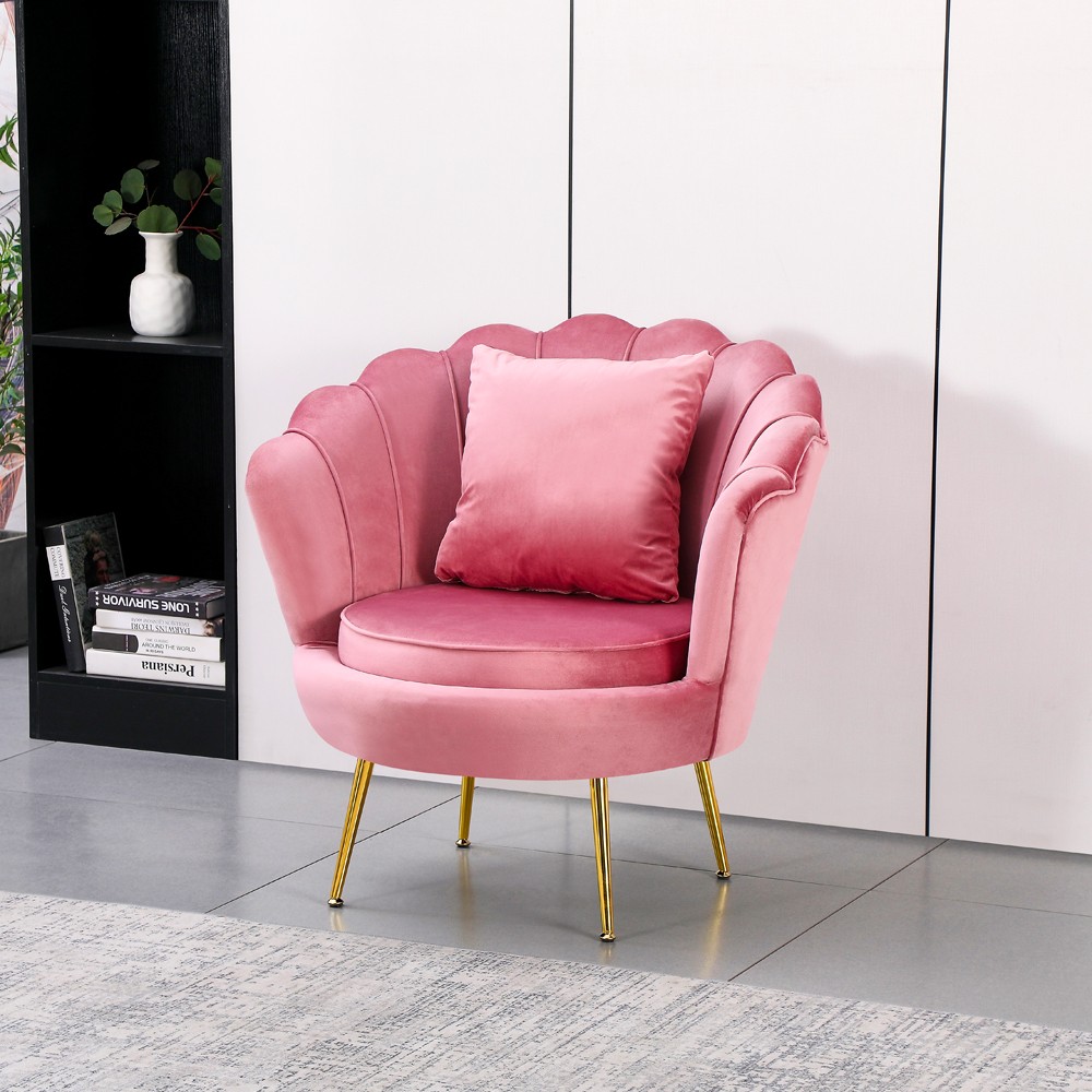 Poltrona a conchiglia Orel in velluto UF910-7 rosa e gambe oro Poltrona a conchiglia Orel in velluto UF910-7 rosa e gambe oro