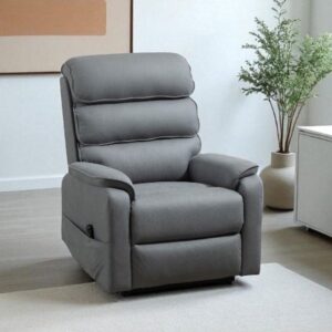 Poltrona alzapersona Lia con recliner elettrico 2 motori con tasca laterale in tessuto grigio elephant