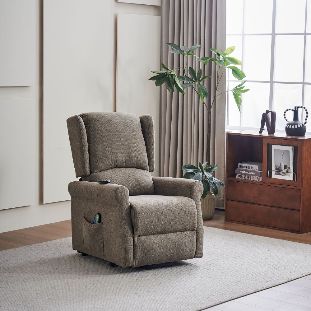 Poltrona alzapersona Tasmania con recliner elettrico 2 motori e 8 punti di massaggio in tessuto coffee Poltrona alzapersona Tasmania con recliner elettrico 2 motori e 8 punti di massaggio in tessuto coffee