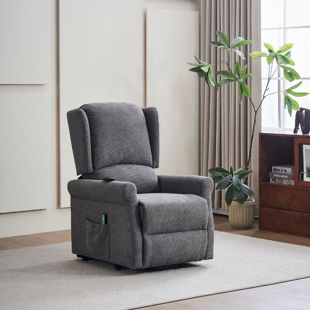 Poltrona alzapersona Tasmania con recliner elettrico 2 motori e 8 punti di massaggio in tessuto grigio Poltrona alzapersona Tasmania con recliner elettrico 2 motori e 8 punti di massaggio in tessuto grigio