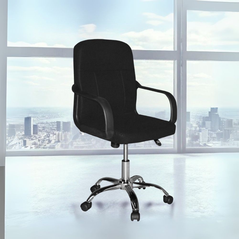 Poltrona da ufficio PC116P in tessuto nero e base cromata Poltrona da ufficio PC116P in tessuto nero e base cromata