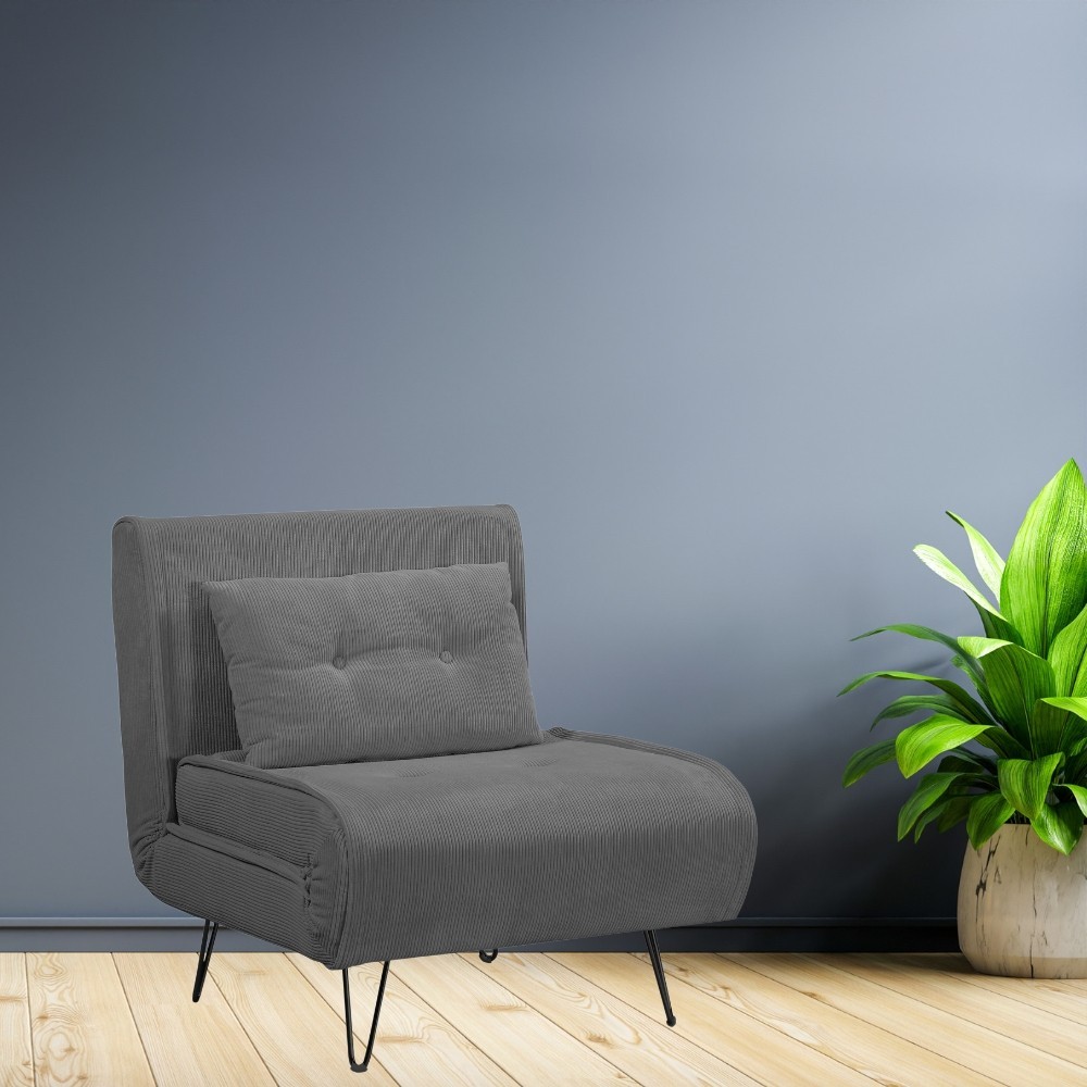 Poltrona letto Quarzo senza braccioli colore grigio scuro con piedini in metallo Poltrona letto Quarzo senza braccioli colore grigio scuro con piedini in metallo