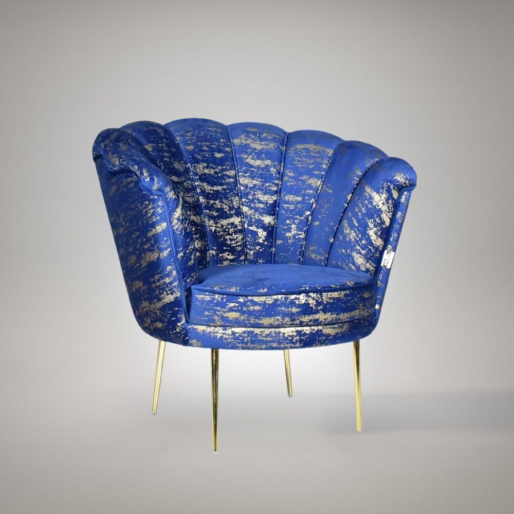 Poltrona Orel in velluto blu con fantasia oro Arya Gold 24 bordo blu e piedini oro Poltrona Orel in velluto blu con fantasia oro Arya Gold 24 bordo blu e piedini oro