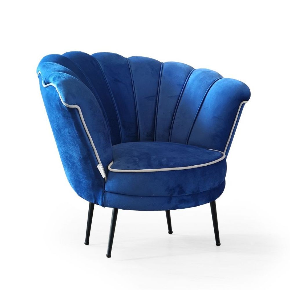 Poltrona Orel in velluto blue navy Milano 19 bordo bianco e piedini neri Poltrona Orel in velluto blue navy Milano 19 bordo bianco e piedini neri