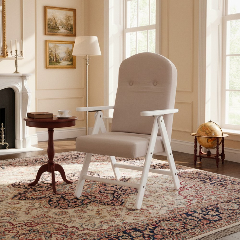 Poltrona Palmarola regolabile in 4 posizioni con struttura bianca e tessuto beige Poltrona Palmarola regolabile in 4 posizioni con struttura bianca e tessuto beige