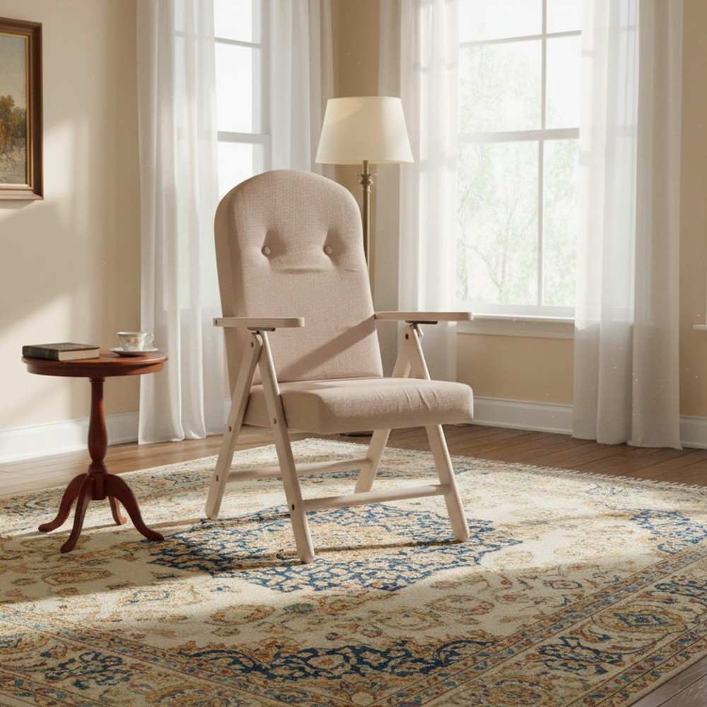 Poltrona Palmarola regolabile in 4 posizioni con struttura tortora e tessuto beige Poltrona Palmarola regolabile in 4 posizioni con struttura tortora e tessuto beige