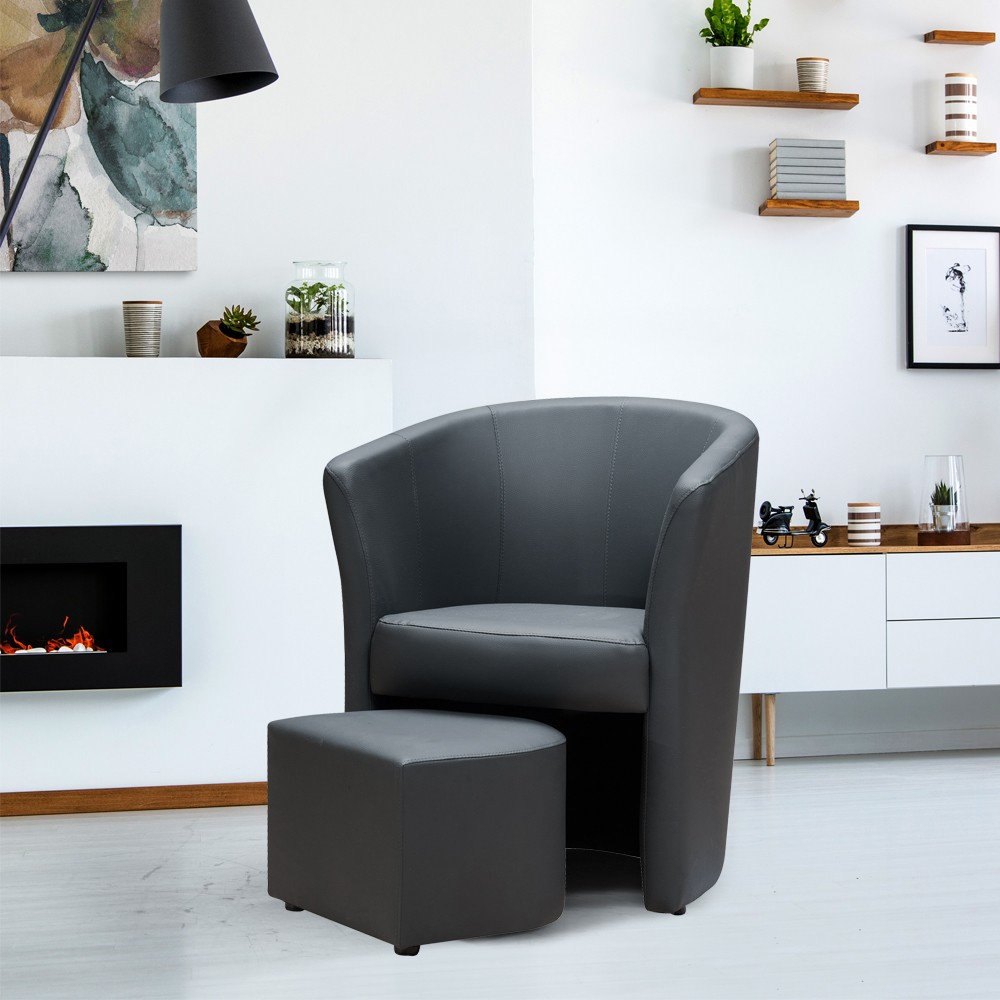 Poltrona Pegasus con pouf estraibile in ecopelle grigio scuro Poltrona Pegasus con pouf estraibile in ecopelle grigio scuro