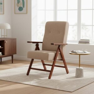 Poltrona Pianosa in faggio regolabile con struttura noce e tessuto beige