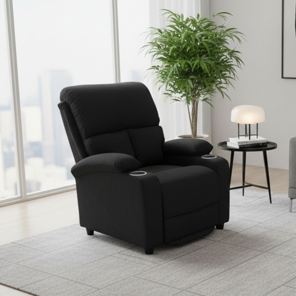 Poltrona recliner manuale Ninetta con portabicchieri in microfibra nero Poltrona recliner manuale Ninetta con portabicchieri in microfibra nero