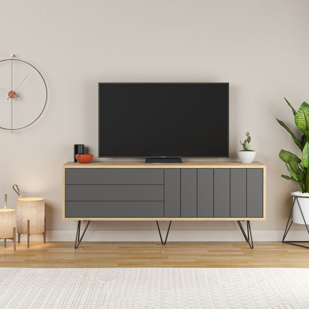 Porta tv Picadilly con struttura rovere e 2 ante a ribalta antracite Porta tv Picadilly con struttura rovere e 2 ante a ribalta antracite