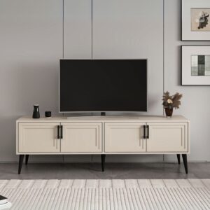 Porta tv Prime con 4 ante colore cashmere e maniglie e piedini neri
